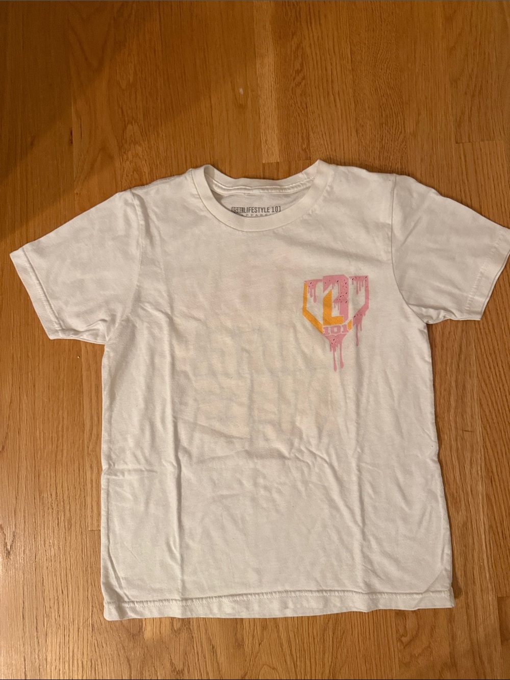 White Kids' Short-Sleeve Tee with Pink & Yellow Drip Crest